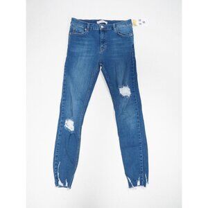 Free People Blue Distressed Denim Ankle Skinny Jeans, Size 27